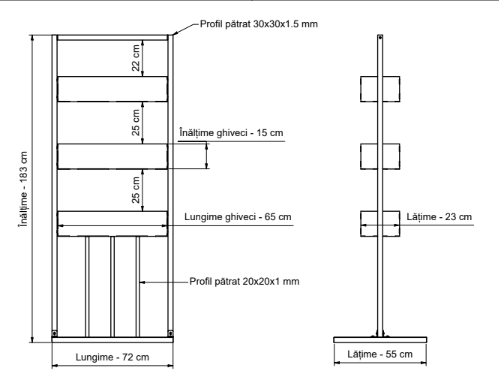 Jardiniera exterior, metal, suport vertical ghiveci flori, 72x55x183 cm