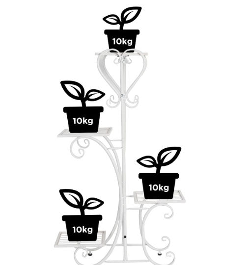 Suport flori metalic, suport plante cu ghiveci,
4 etajere separate, 87X50X25 cm, culoare alba