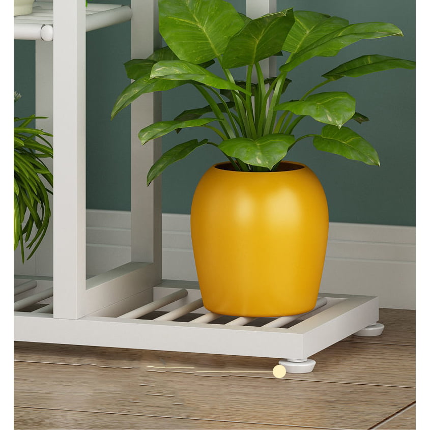 Suport flori metalic alb cu 7 etajere – Suport plante cu ghiveci, design elegant, 125x44.5x22 cm