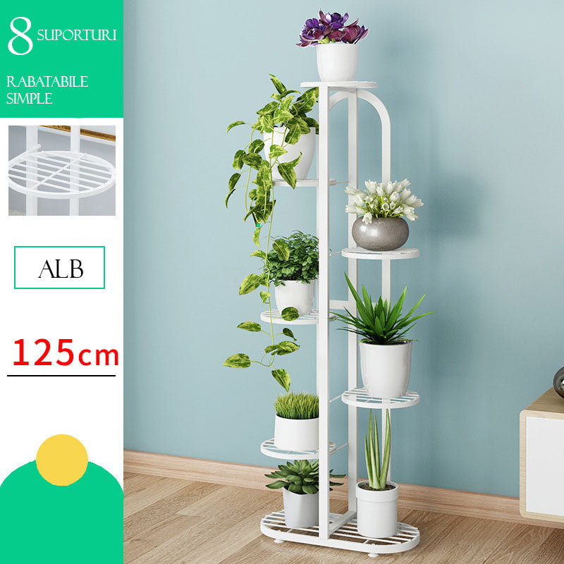 Suport flori metalic alb cu 7 etajere – Suport plante cu ghiveci, design elegant, 125x44.5x22 cm