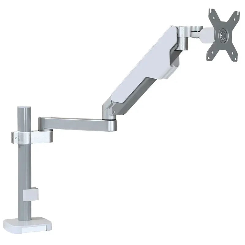 Suport monitor, suport tv, birou, reglabil, tripla articulatie, 360°, din aluminiu si otel 17-32 inch, alb