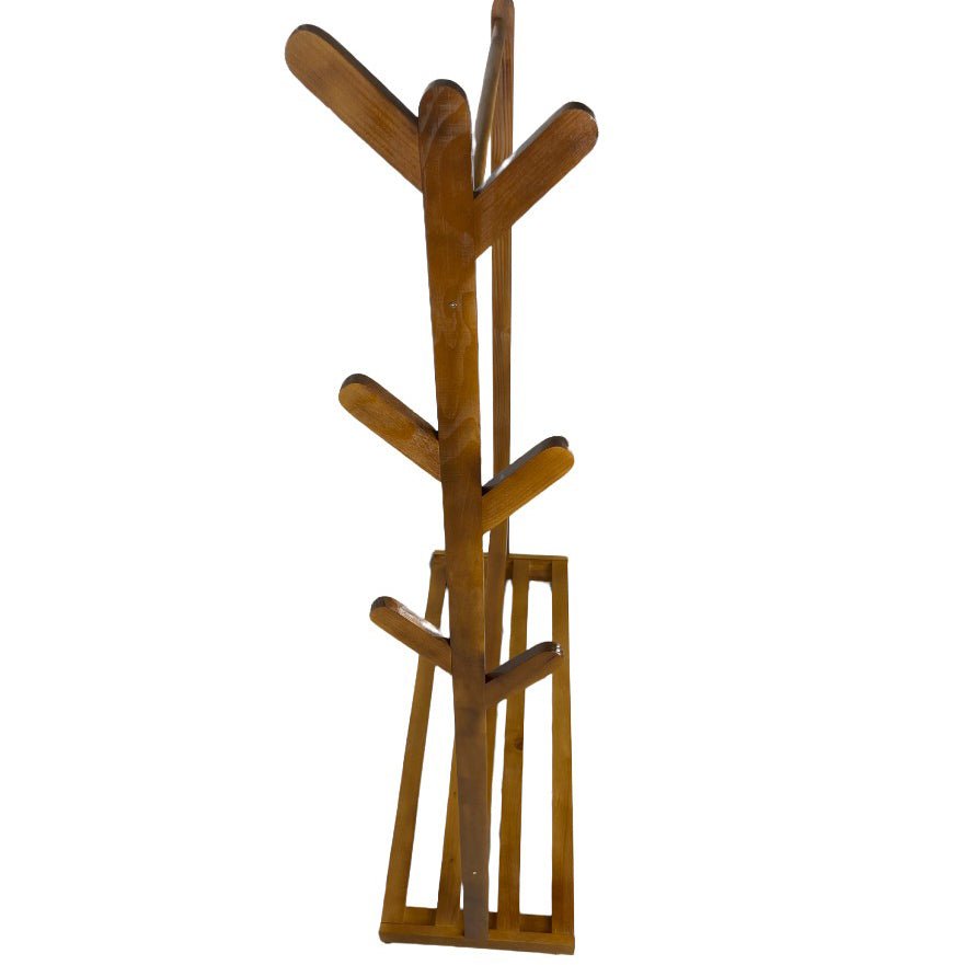 Suport pentru umerase si cuier lateral din lemn, pentru haine, genti, palarii, umbrele, suporta 60 kg, 100 x 160 x 35 cm, maro - BUZ.RO