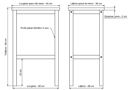 Taburet bucatarie lemn si metal, 38x28x65 cm