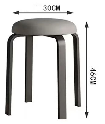 Taburet bucatarie, perna rotunda, sufragerie, piele ecologica, gri, 46x30x30