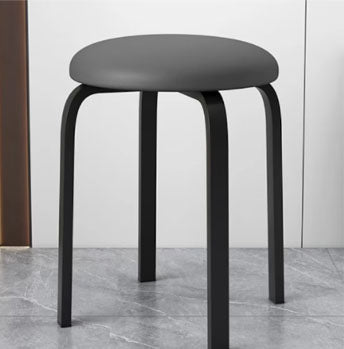 Taburet bucatarie, perna rotunda, sufragerie, piele ecologica, gri, 46x30x30