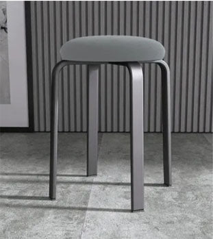 Taburet bucatarie, perna rotunda, sufragerie, piele ecologica, gri, 46x30x30