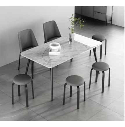 Taburet bucatarie, perna rotunda, sufragerie, piele ecologica, gri, 46x30x30