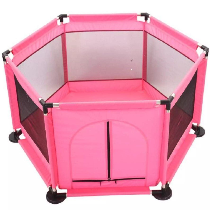 Tarc pentru copii hexagonal, pentru interior/exterior, cu cos de baschet, 30 bile incluse, roz, 125x112x65 cm, buz - BUZ.RO