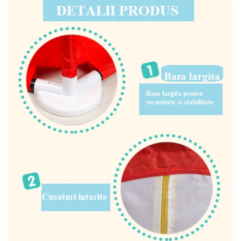 Tarc copii, hexagonal, interior, exterior, cos basket inclus, pereti pentru siguranta, rosu, 125x112x65 cm