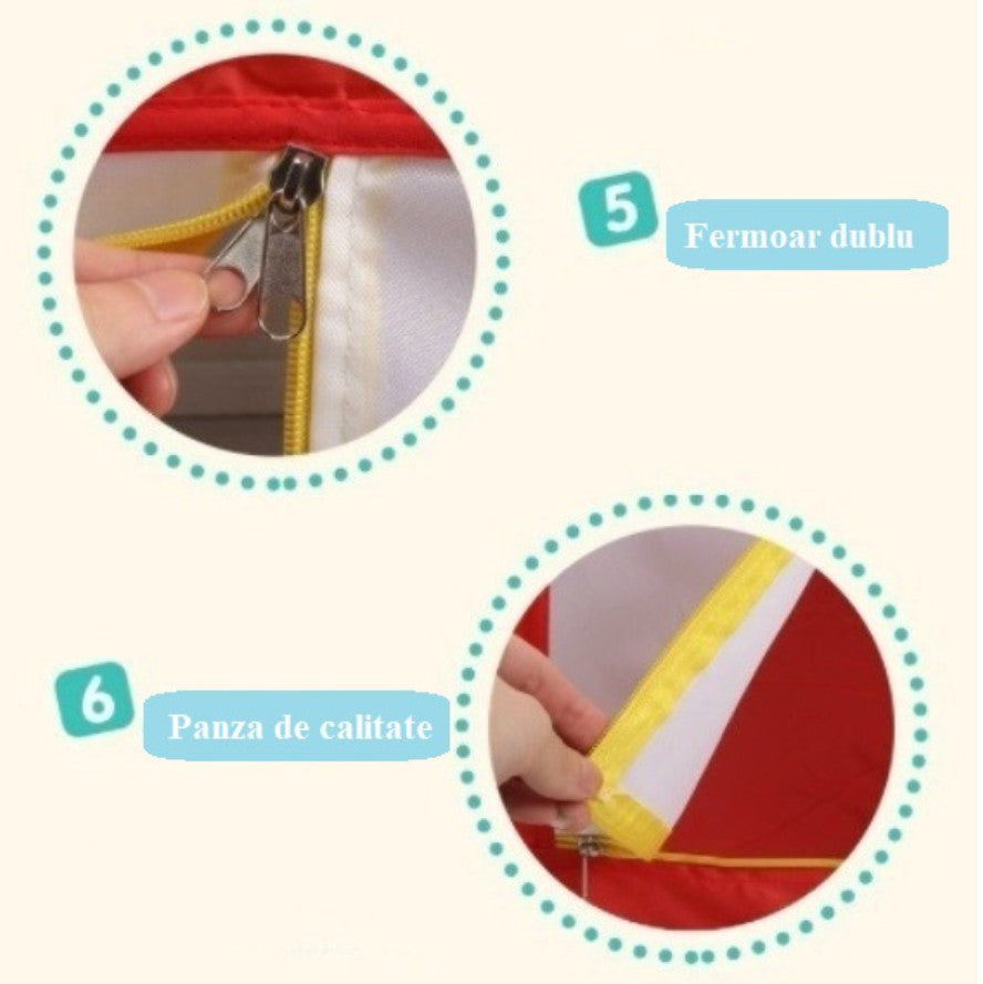 Tarc copii, hexagonal, interior, exterior, cos basket inclus, pereti pentru siguranta, rosu, 125x112x65 cm