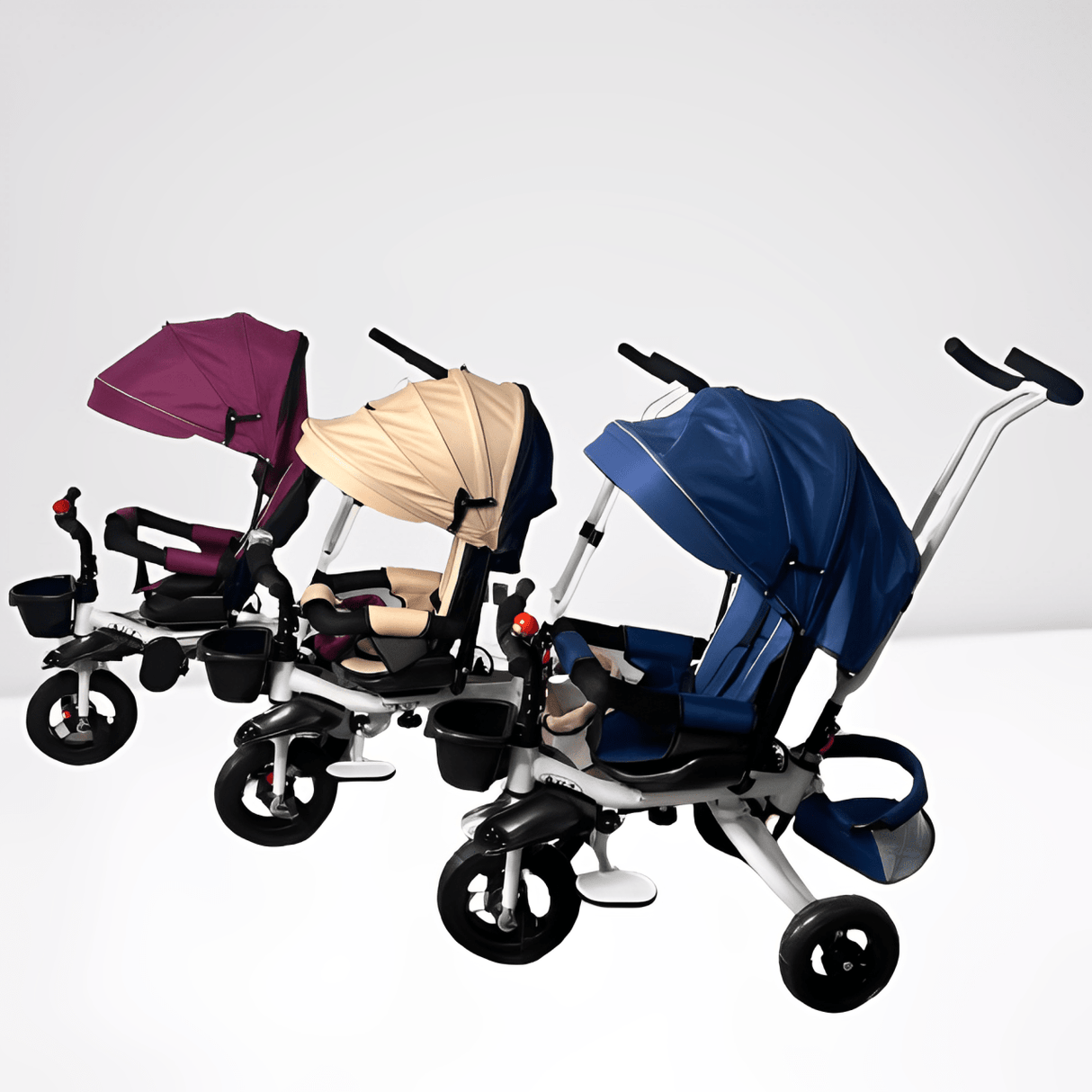 Tricicleta copii, cu copertina, scaun reversibil 360 grade, pozitie de somn, suport picioare, loc depozitare, mov - BUZ.RO