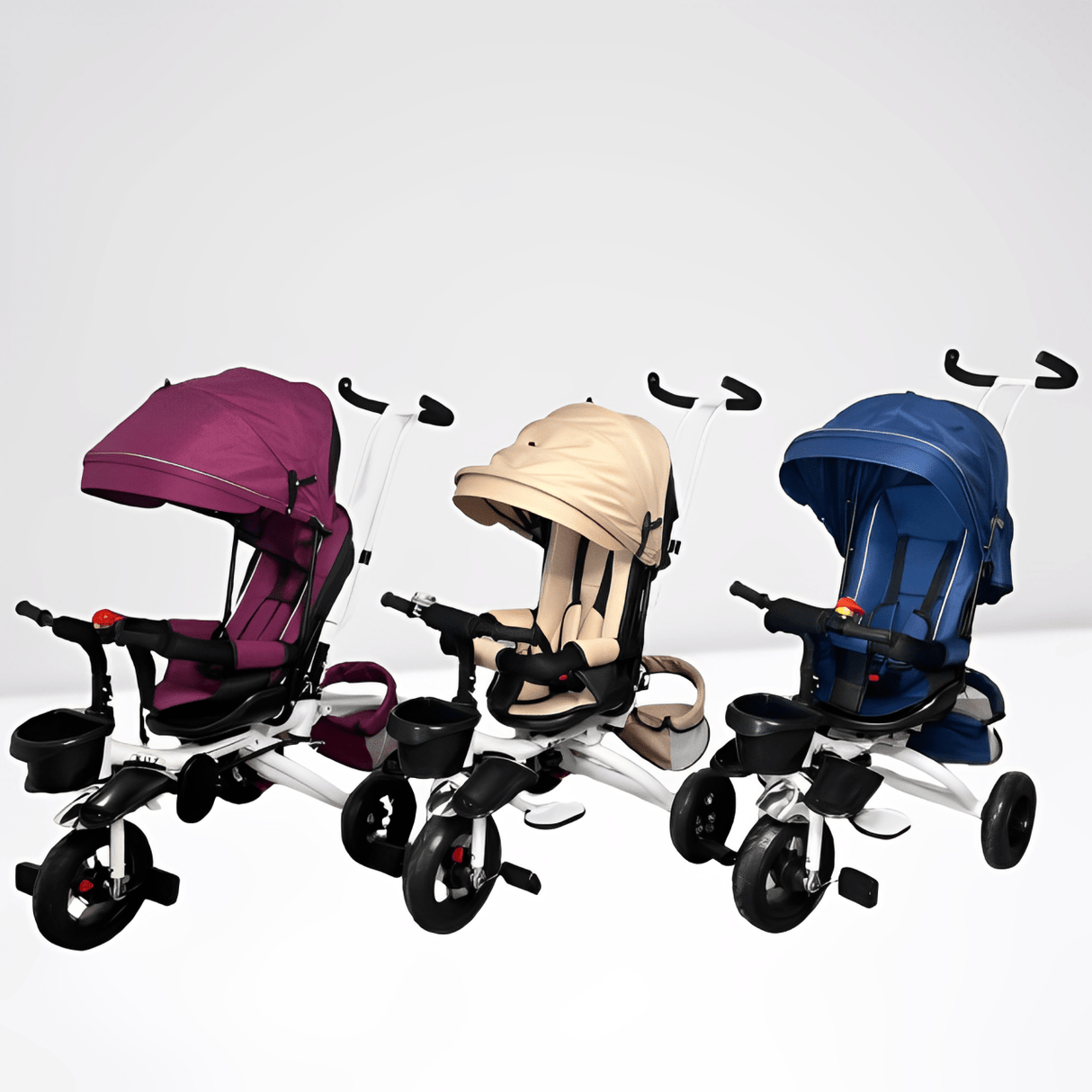 Tricicleta copii, cu copertina, scaun reversibil 360 grade, pozitie de somn, suport picioare, loc depozitare, mov - BUZ.RO