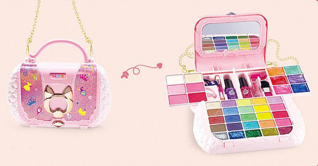 Trusa machiaj copii tip gentuta , oglinda , fard , oja , luciu , accesorii