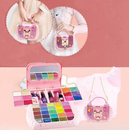 Trusa machiaj copii tip gentuta , oglinda , fard , oja , luciu , accesorii