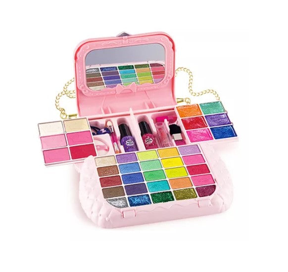 Trusa machiaj copii tip gentuta , oglinda , fard , oja , luciu , accesorii
