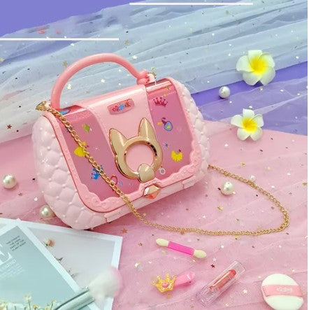 Trusa machiaj copii tip gentuta , oglinda , fard , oja , luciu , accesorii