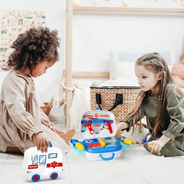 Trusa medicala copii, trusa doctor copii ,medic cu valiza portabila , foarfeca, ochelari ,interactiva , 13 piese - BUZ.RO