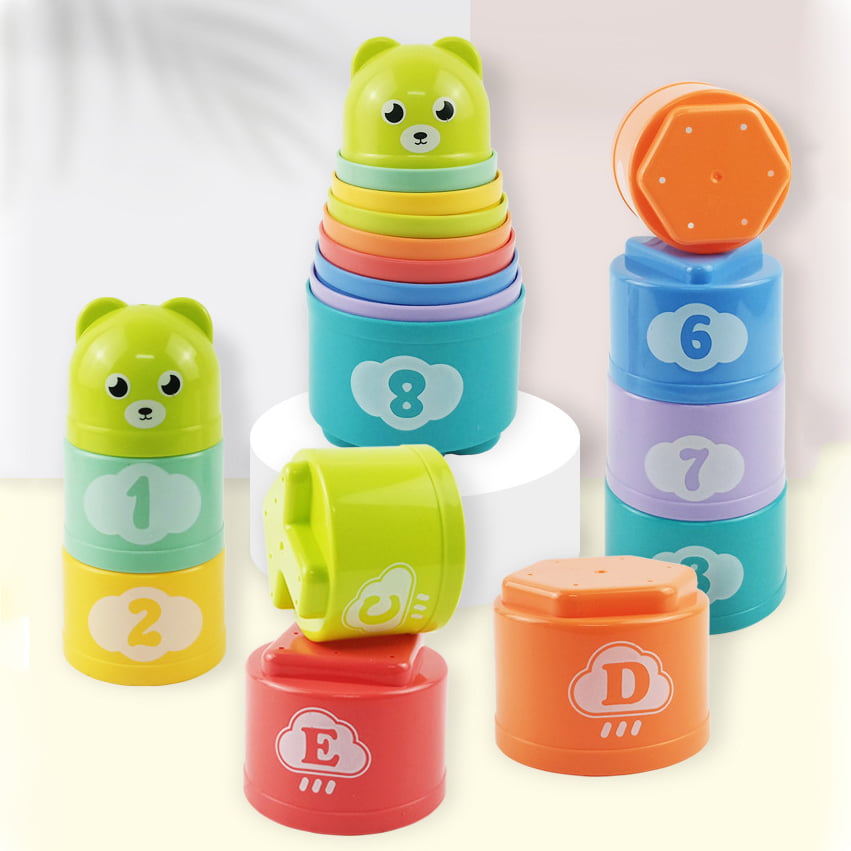 Cuburi de stivuit, cuburi colorate, turnulet din cuburi, set de construit cu numere si litere