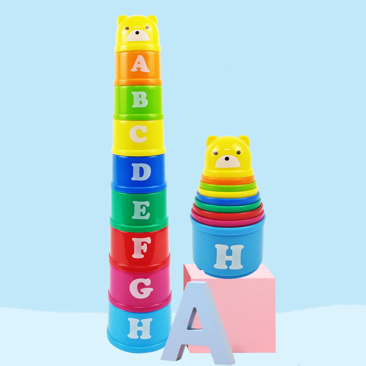 Cuburi de stivuit, cuburi colorate, turnulet din cuburi, set de construit cu numere si litere