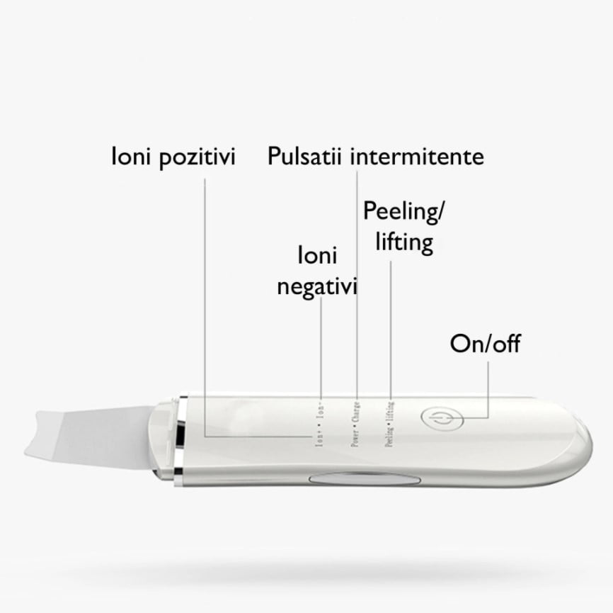 Aparat curatare faciala, ultrasonic, lifting ten, indepartare puncte negre, hidratare, skin scrubber, peeling, alb