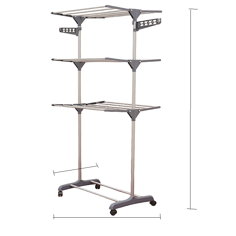 Uscator de rufe metalic, pliabil, cu suport de umerase pentru haine, raft pentru incaltaminte, 3 etaje, 170x 64 cm