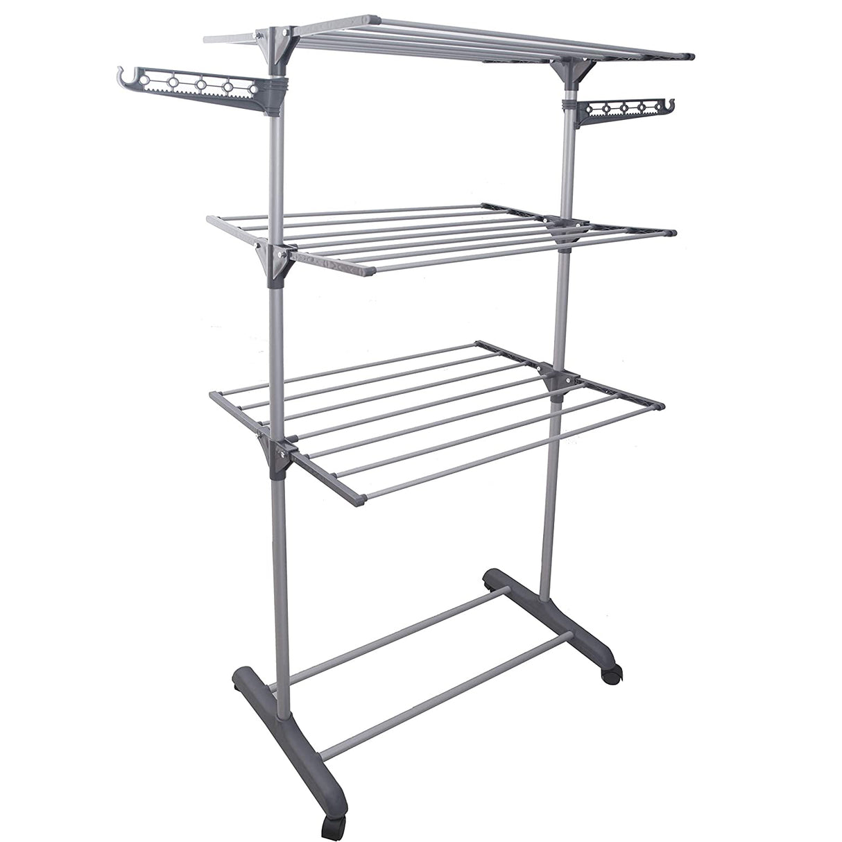 Uscator de rufe metalic, pliabil, cu suport de umerase pentru haine, raft pentru incaltaminte, 3 etaje, 170x 64 cm