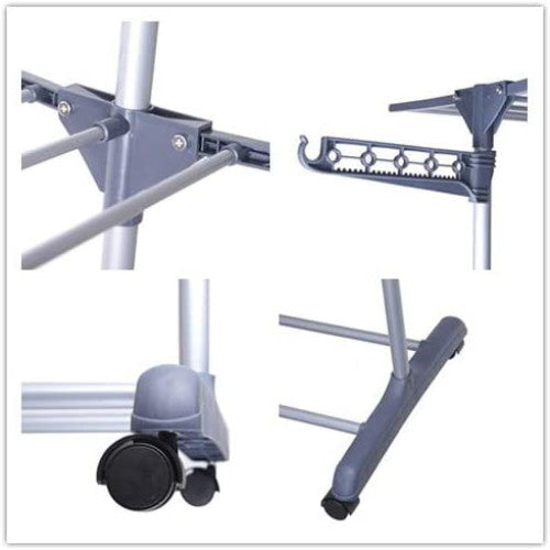 Uscator de rufe metalic, pliabil, cu suport de umerase pentru haine, raft pentru incaltaminte, 3 etaje, 170x 64 cm