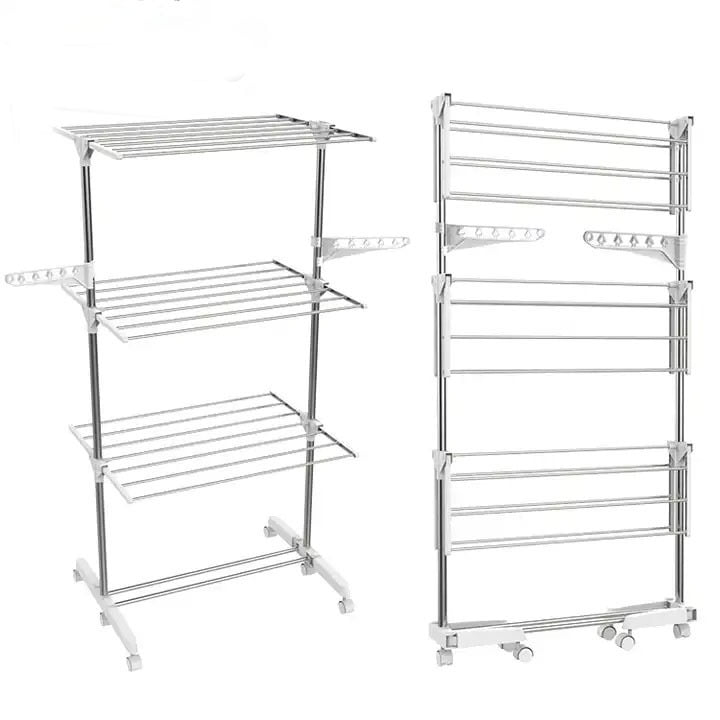 Uscator de rufe metalic, pliabil, cu suport de umerase pentru haine, 3 etaje, 136x62x139