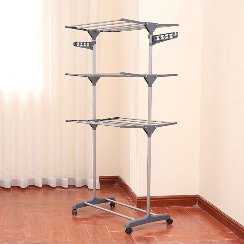 Uscator de rufe metalic, pliabil, cu suport de umerase pentru haine, raft pentru incaltaminte, 3 etaje, 170x 64 cm - BUZ.RO