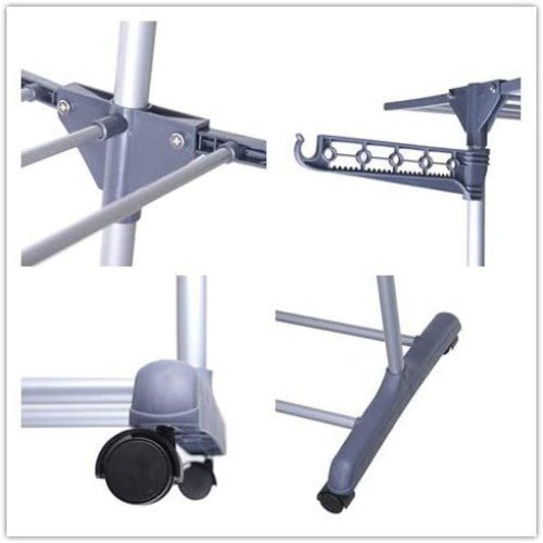 Uscator de rufe metalic, pliabil, cu suport de umerase pentru haine, raft pentru incaltaminte, 3 etaje, 170x 64 cm - BUZ.RO