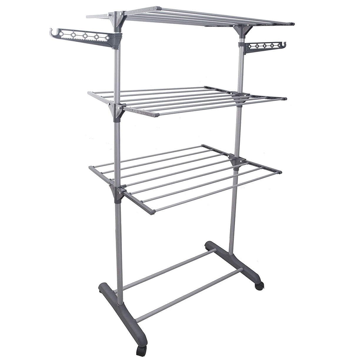 Uscator de rufe metalic, pliabil, cu suport de umerase pentru haine, raft pentru incaltaminte, 3 etaje, 170x 64 cm - BUZ.RO