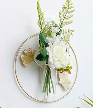 Vaza de sticla cu suport metalic pentru perete in culoarea aurie (GOLD)