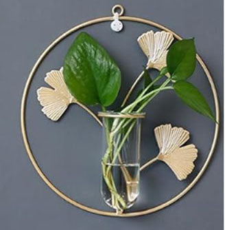 Vaza de sticla cu suport metalic pentru perete in culoarea aurie (GOLD)