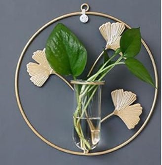 Vaza de sticla cu suport metalic pentru perete in culoarea aurie (GOLD) - BUZ.RO