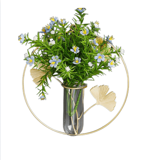 Vaza de sticla cu suport metalic pentru perete in culoarea aurie (GOLD) - BUZ.RO