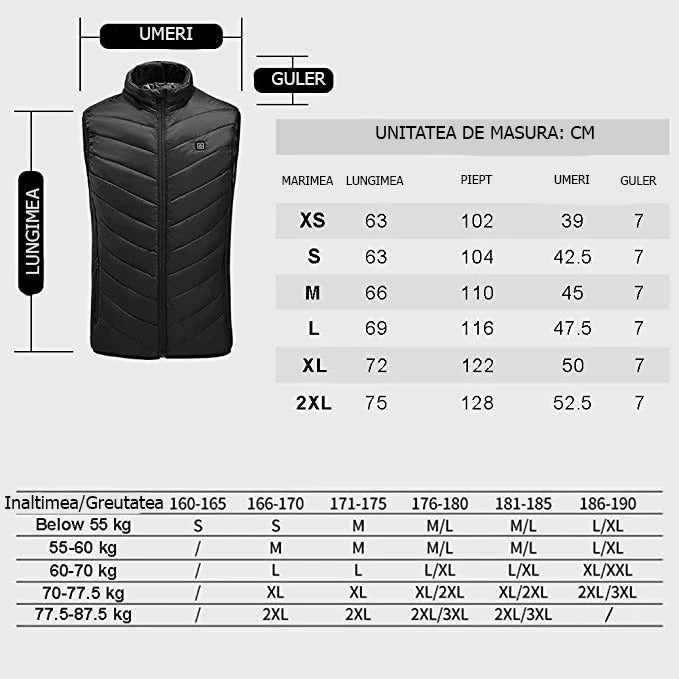 Vesta unisex cu incalzire, 3 nivele temperatura, USB incorporat XXXL