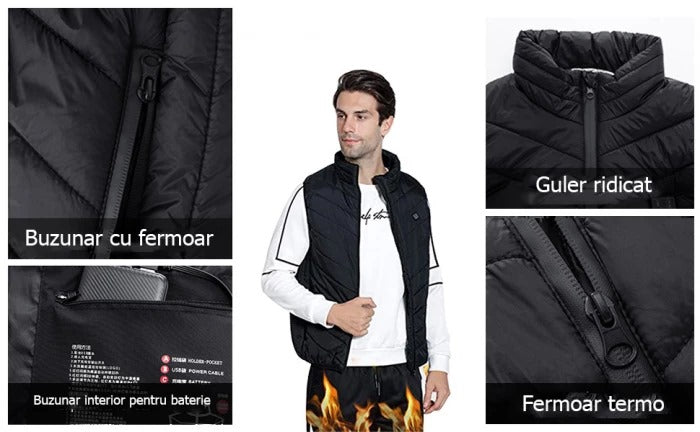 Vesta unisex cu incalzire, 3 nivele temperatura, USB incorporat XXXL