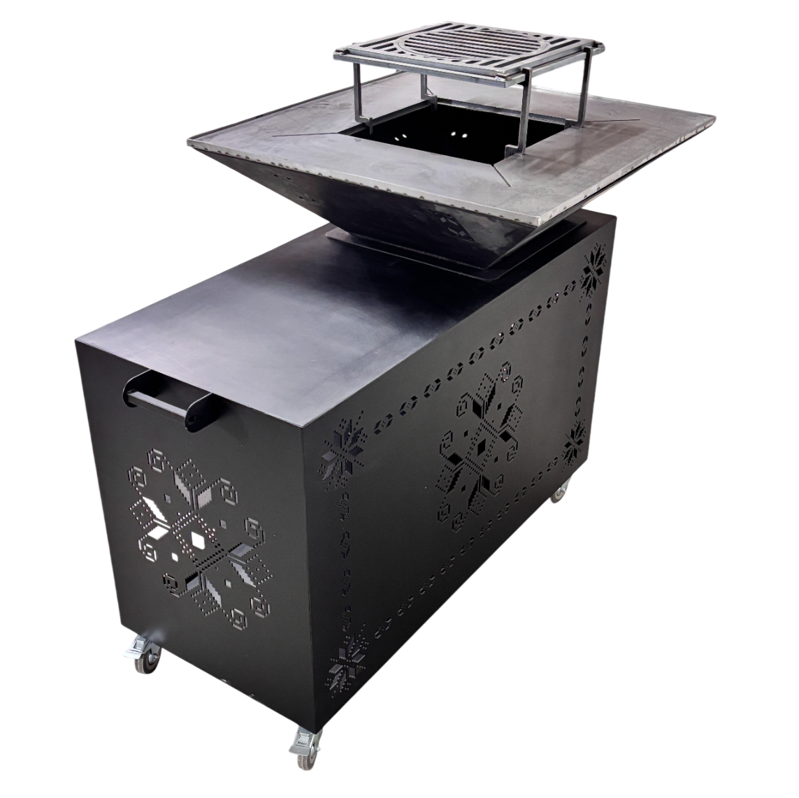 Gratar gradina cu plita 75 cm + masa lucru ,Fire Pit otel 10 mm