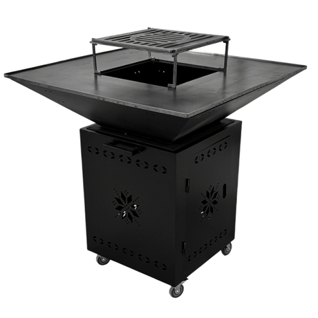Fire Pit, Gratar cu plita 95x 95 cm din otel 10 mm pe lemne, pentru gradina sau terasa+ grill detasabil - BUZ.RO