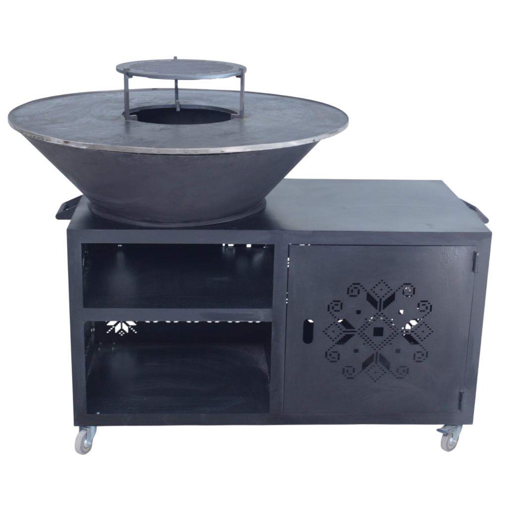 Gratar gradina cu plita 10 mm diametru 100 cm Fire Pit+ masa lucru+ spatiu depozitare