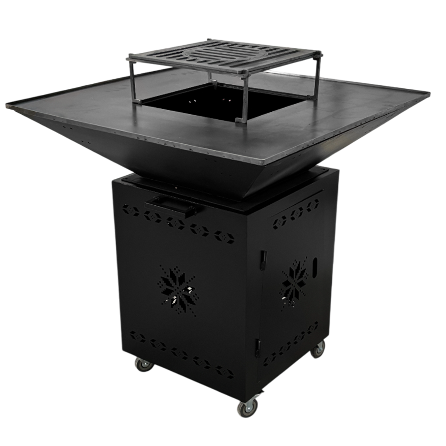 Fire Pit, Gratar cu plita 95x 95 cm din otel 10 mm pe lemne, pentru gradina sau terasa+ grill detasabil