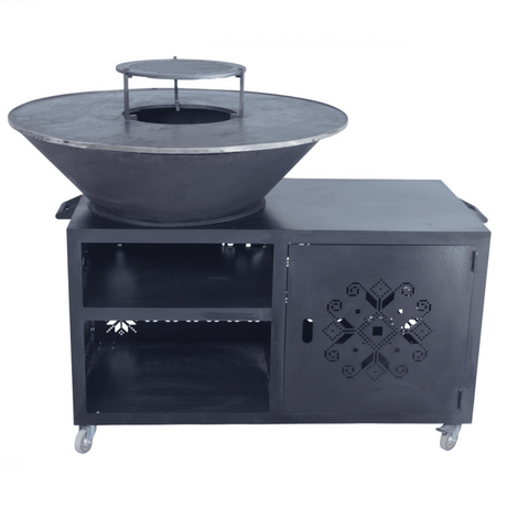 Gratar gradina cu plita 10 mm diametru 100 cm Fire Pit+ masa lucru+ spatiu depozitare - BUZ.RO