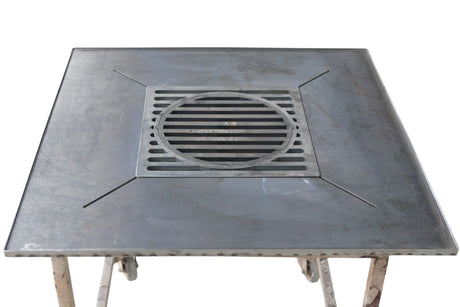 Plita gratar cu focar,grill si suport ceaun sau disc, Firepit, incorporabil, 95x95 cm - BUZ.RO