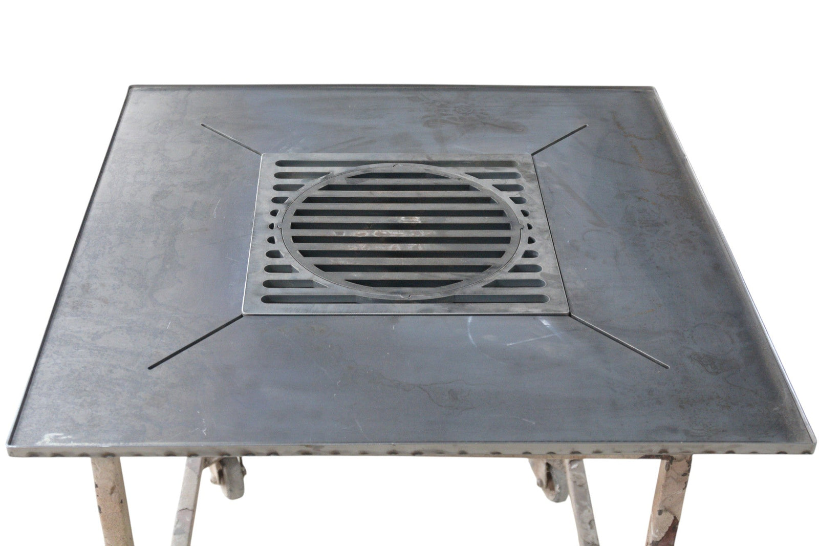 Plita gratar cu focar,grill si suport ceaun sau disc, Firepit, incorporabil, 95x95 cm - BUZ.RO