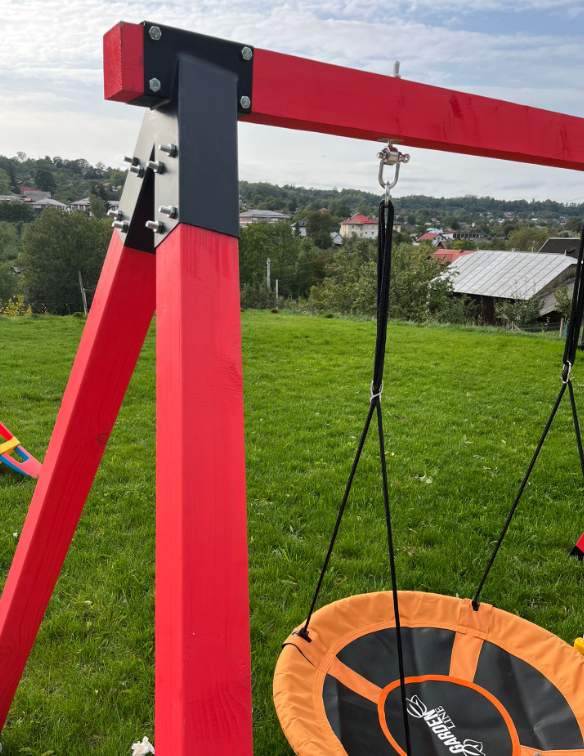 Leagan gradina, complex de leagane copii, set de joaca din lemn cu imbinari metalice si sistem de ancorare, rezistent pana la 150kg, 3 locuri