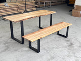 Set Mobilier Gradina sau terasa, picnic, Masa cu Banca Lemn Masiv 1.8m x 68cm , Gradina cu Banca 1.8m x 39 cm si Picioare din metal