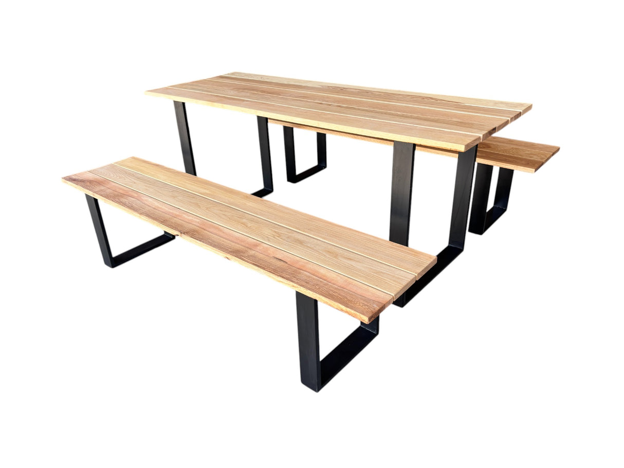 Pergola de gradina din lemn /Pavilion/Foisor 3x4m cu set de dinning masa si 2 banci, lemn cu conectori metalici