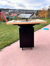 Gratar de  gradina, 5 in 1 ,fire pit cu Plita 10 mm Otel ,Cu Blat din Lemn,Suport Ceaun/Disc ,Gratar de curte