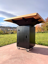 Gratar de  gradina, 5 in 1 ,fire pit cu Plita 10 mm Otel ,Cu Blat din Lemn,Suport Ceaun/Disc ,Gratar de curte