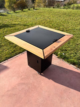 Gratar de  gradina, 5 in 1 ,fire pit cu Plita 10 mm Otel ,Cu Blat din Lemn,Suport Ceaun/Disc ,Gratar de curte